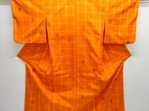 格子に矢羽根絣織り出し米沢紬着物アンサンブル